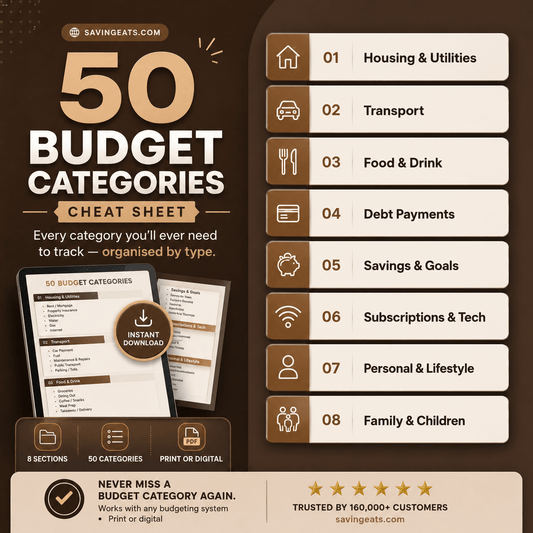 50 Budget Categories Cheat Sheet - SavingEats